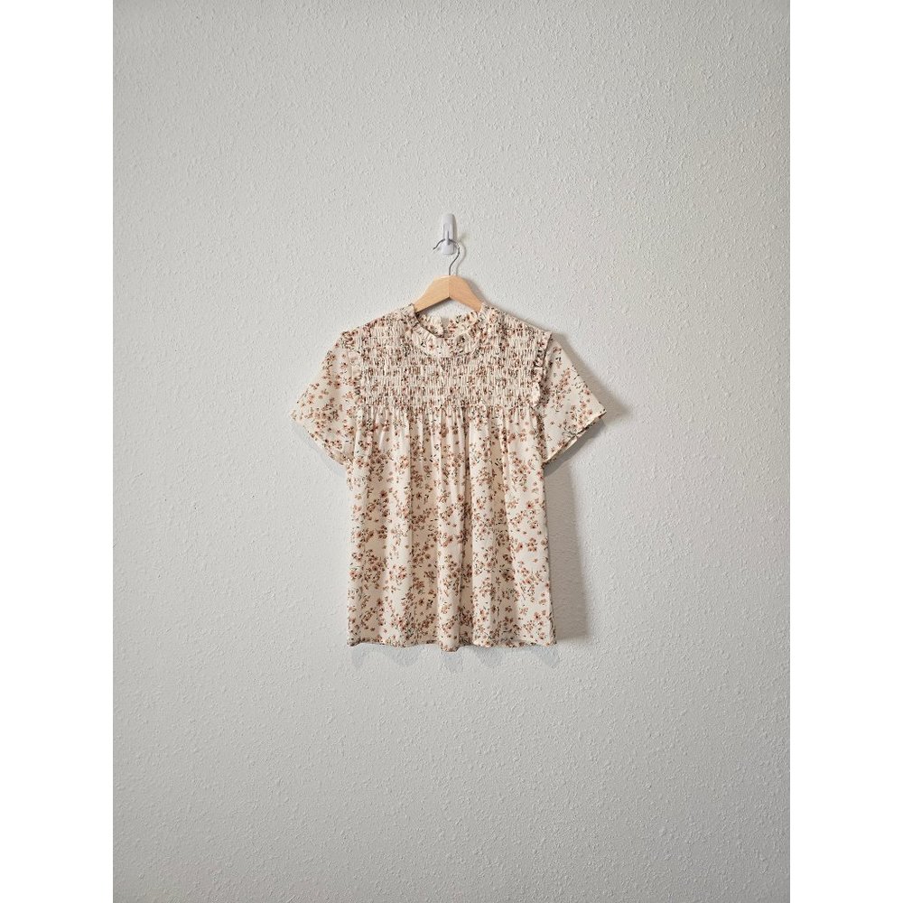 Bohme Floral Smocked Short Sleeve Top XS - Picture 3 of 8